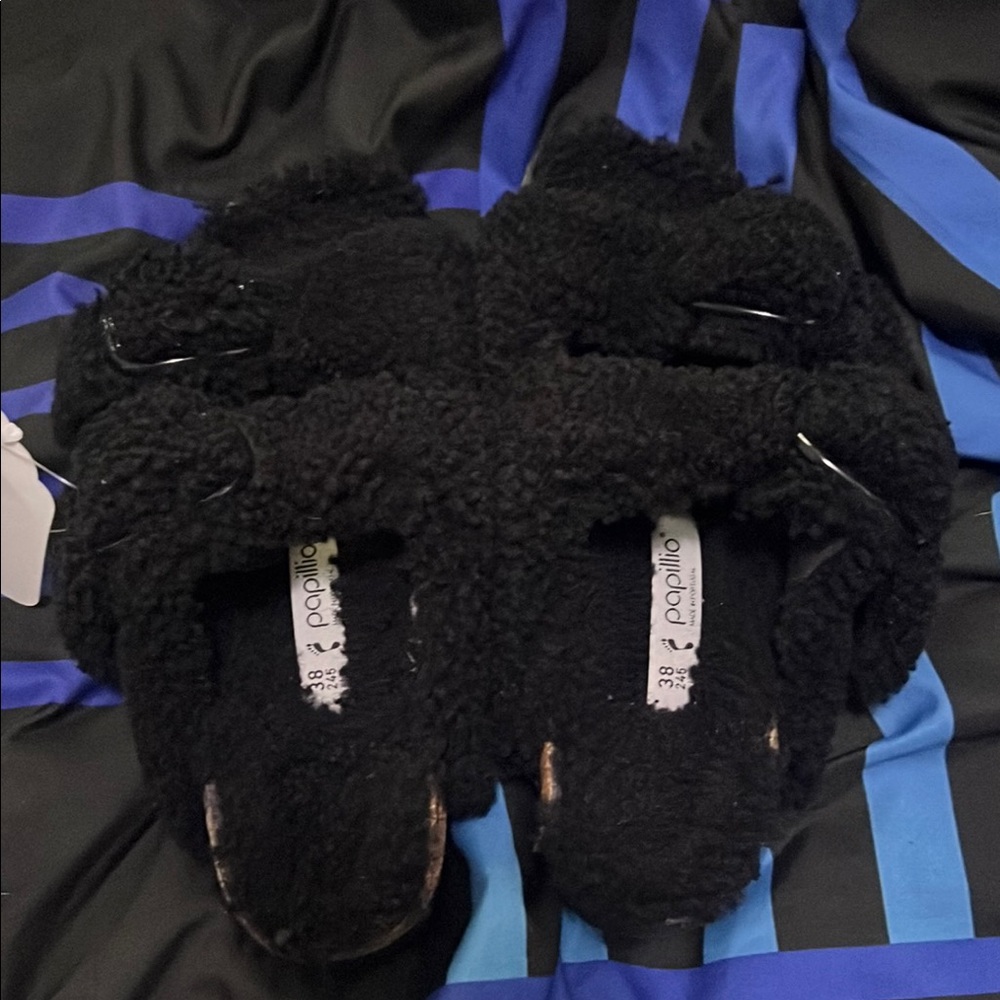 Papillio Black Fuzzy Sandals